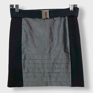 Bebe Black & Silver Stretchy Mini Skirt With Removable Elastic Belt Sz 8